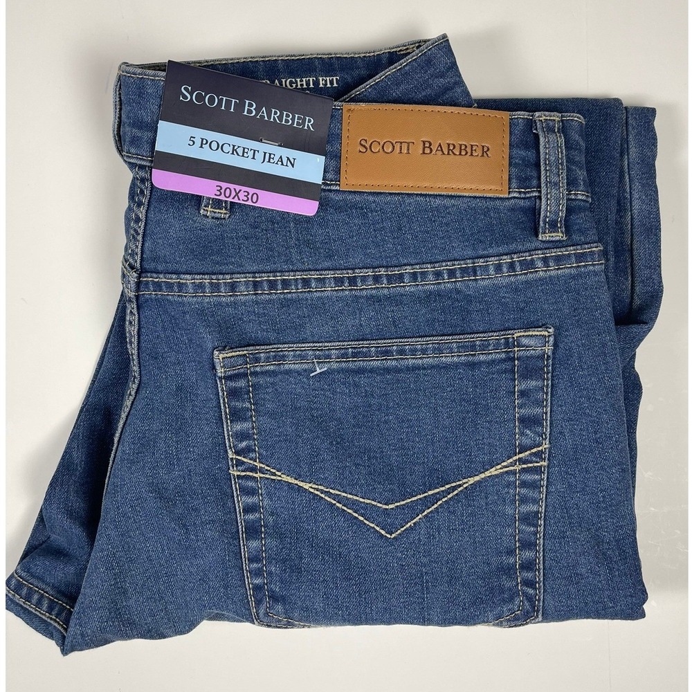 2 Pair Scott Barber Men 5 Pocket Jeans Dark Blue Stretch Denim 30X30 NEW - Picture 4 of 8